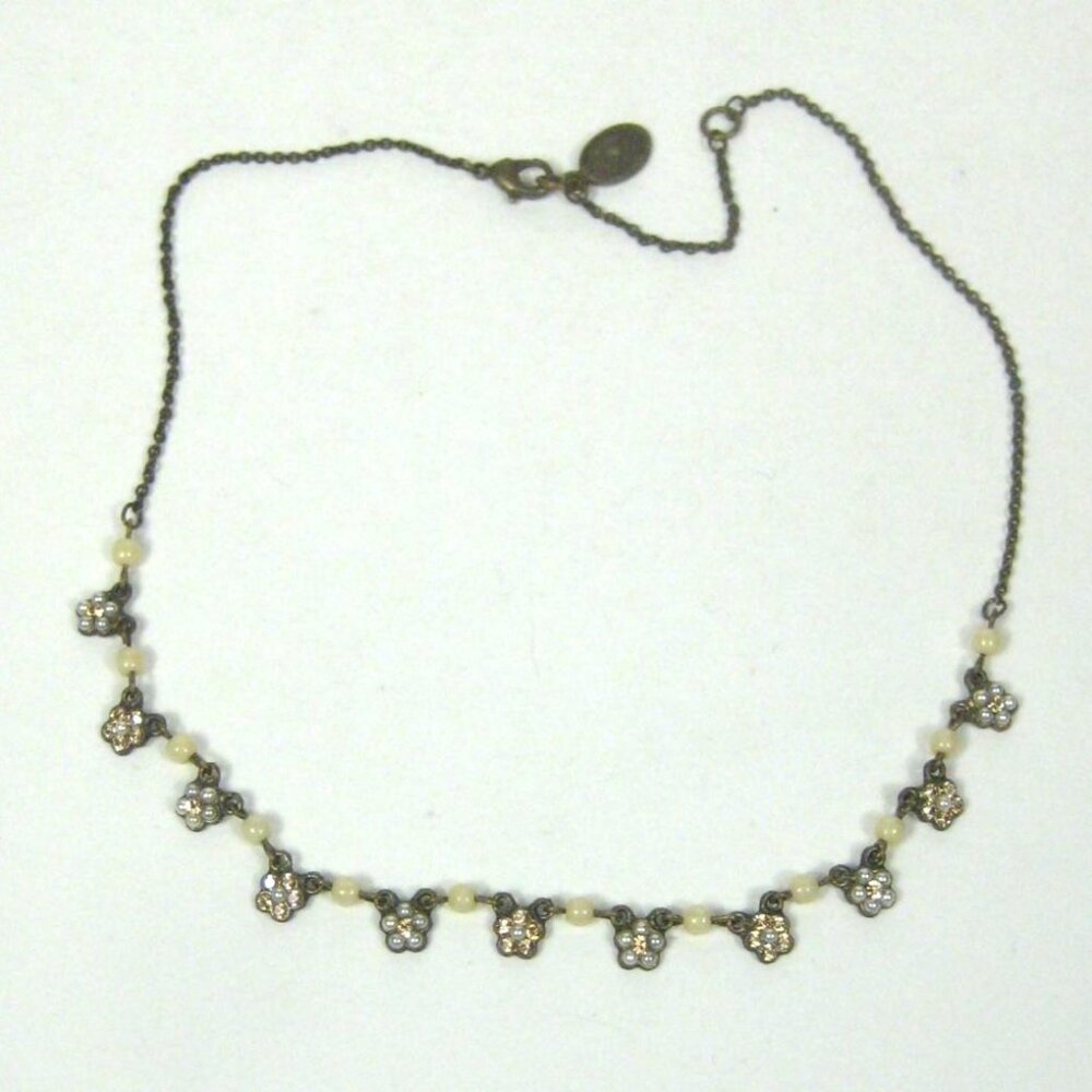 Michal Negrin Necklace Vintage Flowers Swarovski Aurora Borealis Floral 18 inch